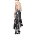 Fractured Sequin Sleeveless Bias-Cut Cocktail Slip Dress